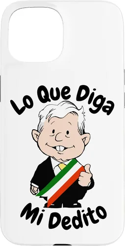 Vista 6 de Funda para iPhone 16 Lo Que Diga Mi Dedito Divertida Caricatura AMLO Amlito México 4T