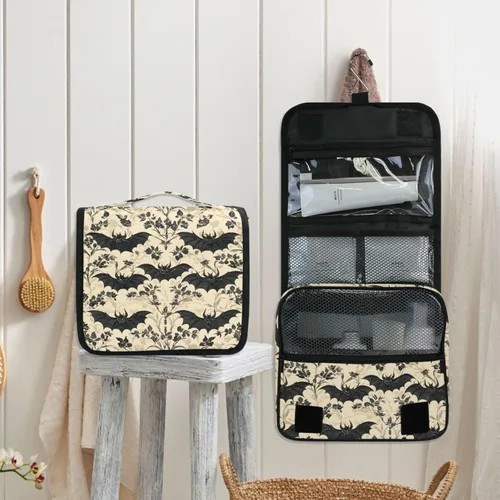 Vista 4 de MNSRUU Neceser colgante con diseño de calavera y girasol, bolsa de maquillaje de viaje para artículos de tocador, organizador de artículos