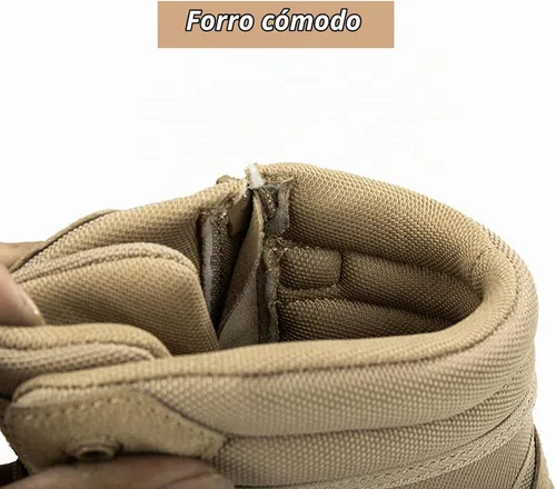 Vista 2 de Kervaky Botas tácticas para hombre, cremallera lateral, fáciles de llevar, al aire libre, trabajo, botas militares, botas tácticas para hombres Beige