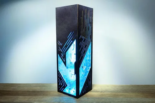 Vista 4 de Lámpara contemporánea futurista de líneas inclinadas Lámpara de escritorio LED RGB estilo punk de ciencia ficción Lámpara de noche hecha a mano