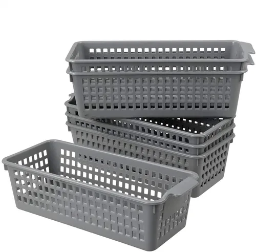 Vista 9 de Cestas de plástico para organizar, color gris, juego de 4