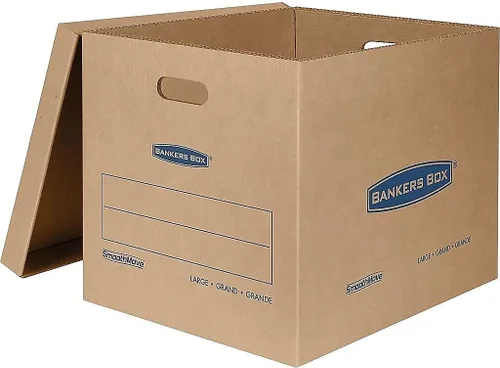 Vista 2 de Bankers Box Caja de mudanza clásica grande, paquete de 5 unidades, asas reforzadas, montaje sin cinta, caja con tapa, 21 x 17 x 17 pulgadas (7718201)