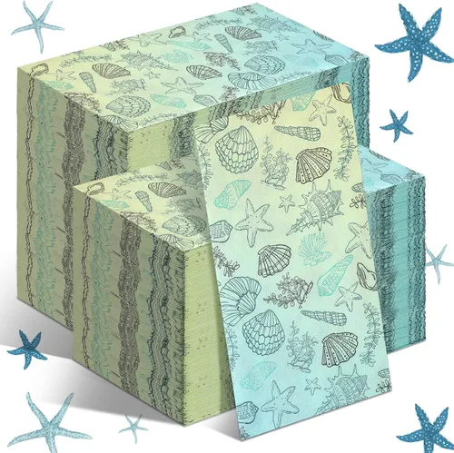 Vista 8 de Sinmoe 200 servilletas desechables para invitados, toallas de mano de playa de verano para baño, servilletas de papel desechables de 2 capas