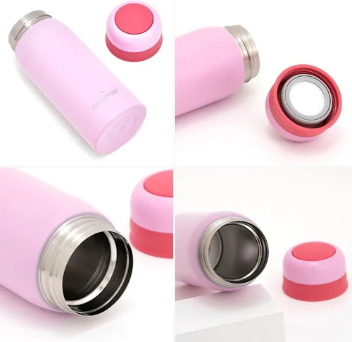 Vista 4 de GrandTies - Botella de agua aislante para niños, botella ligera de acero inoxidable aislada al vacío de 12 onzas, botella térmica de doble pared