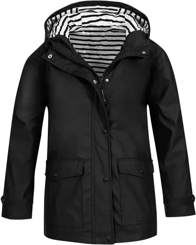 Vista 7 de Moonker Chaqueta impermeable ligera para niños y niñas, rompevientos con capucha, chaqueta impermeable Softshell para otoño para la escuela beige-b