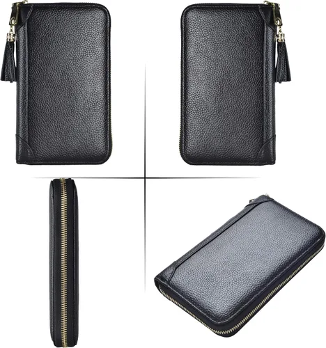 Vista 6 de Easyoulife - Monedero de cuero con cremallera, billetera portatarjetas para mujer, bloqueo RFID