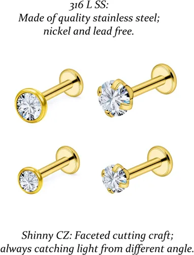 Vista 4 de Vsnnsns 16G Anillos de Labio de Acero Inoxidable Tragus Hélice Caracola Piercing Joyería Mordida de Serpiente Piercing Monroe Anillos de Labio
