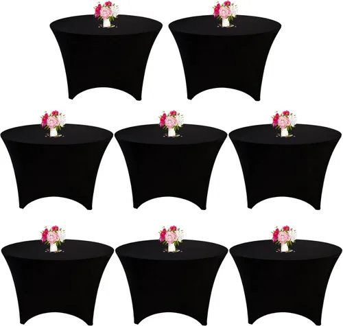 Vista 13 de Paquete de 8 Manteles Redondos de Spandex Beige de 5 Pies 60" Cubierta de Mesa Elástica Redonda Mantel de Mesa Redondo Lavable Resistente a Arrugas