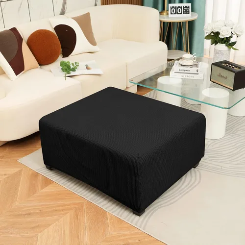 Vista 2 de Fundas otomanas elásticas de jacquard suave, fundas otomanas rectangulares de almacenamiento para reposapiés, protector de muebles de sala de estar