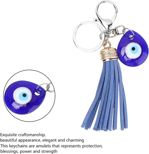 Vista 4 de Llavero azul de ojo malvado, dije de amuleto de cristal turco con llavero, adorno de mal de ojo, regalo de bendición para buena fortuna