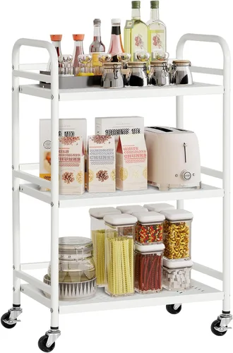 Vista 13 de HDANI Carrito de metal rodante de 3 niveles, carrito multiusos de alta capacidad resistente para oficina, cocina, sala de estar, dormitorio, negro