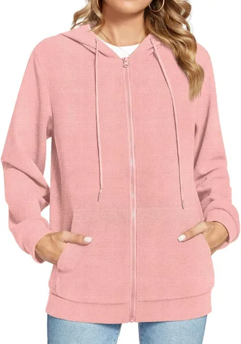 Vista 4 de Anyhold Women's Zip Up Hoodies Long Sleeve Outfits Sweaters Casual Loose Fit Drawstring Jackets Fall Clothes with Pockets