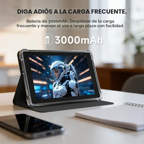 Vista 5 de WUIUHOU Tablet Android 14 de 7 pulgadas, tablet con funda, 8 GB de RAM (3 GB+5 GB extendido) y 32 GB de ROM, batería de 3000 mAh, cámara doble