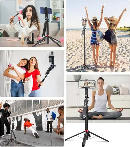 Vista 8 de Huryfox Trípode para teléfono Selfie Stick - Soporte para teléfono celular de 71 pulgadas de alto con control remoto inalámbrico desmontable