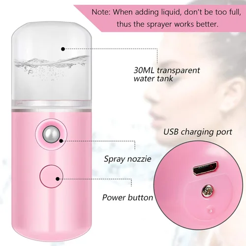 Vista 3 de Mudder 8 piezas Nano Facial Mister Rociador Facial Portátil Humidificador de mano Atomización USB Recargable 1.0 fl oz Vaporizador facial