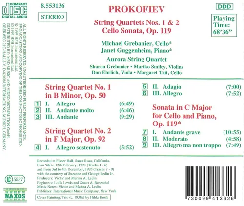 Vista 2 de Prokofiev String Quartets 1 & 2 Cello Sonata