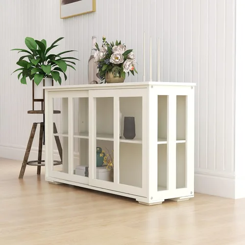 Vista 4 de CIATRE Kitchen Storage Stand Cupboard with Glass Door-White，Solidity and Stability, Large Storage Space, Practical Sideboard Buffet Table, Easy