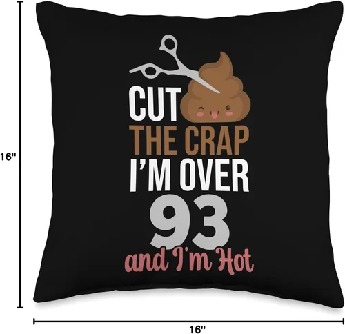 Vista 4 de Slit The Junk 1933 Cut The Crap I'm Over 93 - Almohada de 16 x 16 pulgadas, multicolor