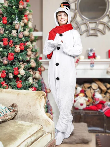 Vista 7 de 4 piezas de Navidad para adultos, muñeco de nieve, disfraz de cosplay de felpa con bufanda, zapatos, gafas, tubo de juguete para mujeres y hombres