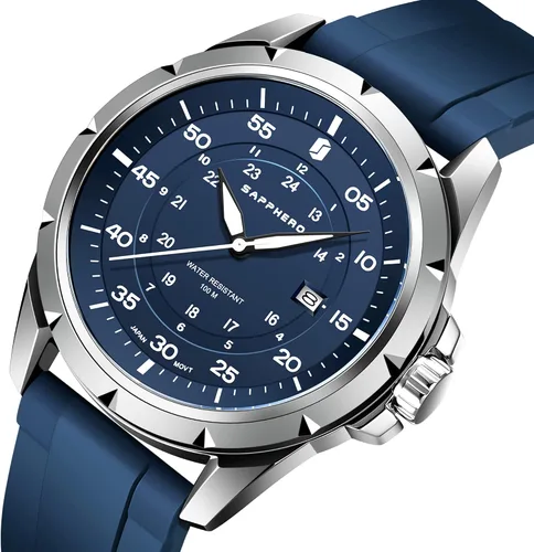 Vista 2 de SAPPHERO Mens Watches 10ATM Waterproof Watch for Men Japanese Quartz Stainless SteelSilicone Band Strap BlueGreen Date Casual Business Wristwatch