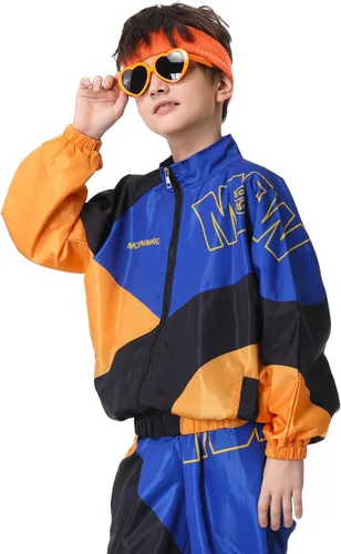 Vista 6 de Traje de los años 80 para niños, retro de los años 90, chándal para niños y niñas, ropa de baile hip hop, chaqueta de retazos unisex, pantalones