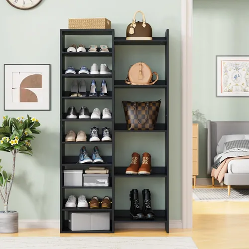 Vista 4 de Furnify Zapatero de 14 niveles, organizador de zapatos moderno de 152 cm de altura, gabinete de almacenamiento de zapatos con compartimentos