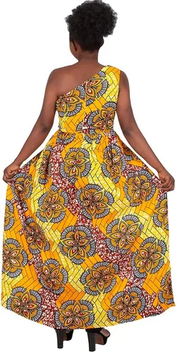 Vista 5 de iooiooi Vestidos de moda con cola de golondrina, vestido largo con estampado de Dashiki de un hombro