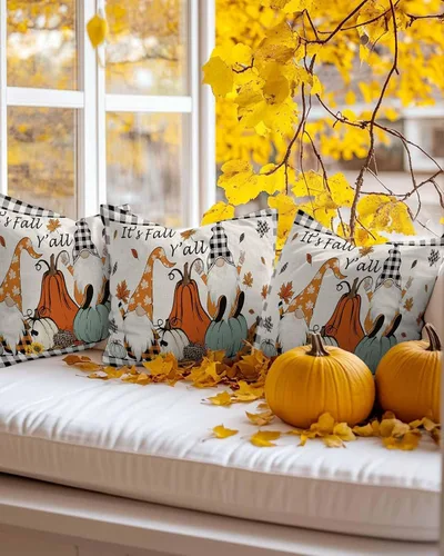Vista 4 de Juego de 2 fundas de almohada de otoño de 20 x 12 pulgadas, diseño de gnomo de calabaza, fundas de cojín decorativas, fundas de almohada lumbares a