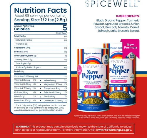 Vista 2 de Spicewell - Nuevo pimentero - Pimienta negra ayurvédica con cúrcuma, 21 vitaminas y minerales a base de plantas - Molido fino, sabor fresco