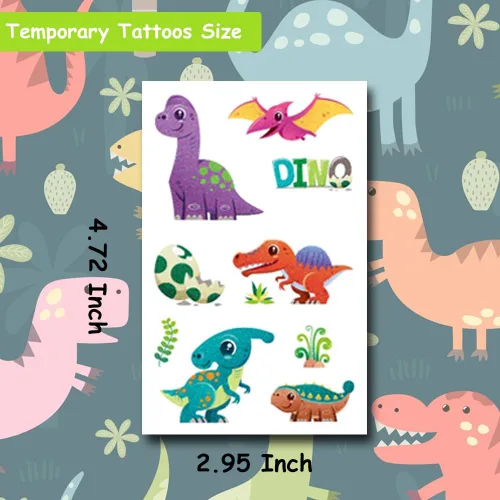 Vista 3 de Tatuajes temporales de dinosaurios con purpurina para niños y niños, 12 hojas de tatuajes de dinosaurio con purpurina para niños y niños