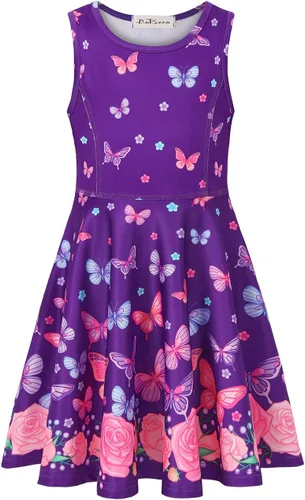 Vista 2 de LaBeca - Vestido sin mangas o de manga larga para niñas, vestidos informales con diseño de unicornio o sirena para niñas pequeñas o grandes