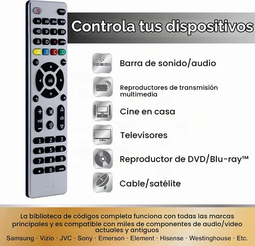 Vista 3 de GE 33709 - Control remoto universal para 4 dispositivos, serie Designer, níquel cepillado/plata