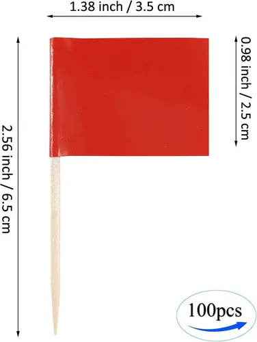 Vista 2 de JBCD Bandera roja sólida para palillos de dientes en blanco, bandera pequeña para cupcakes, 100 unidades 100 piezas rojo