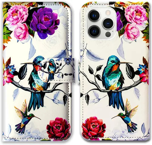 Vista 12 de Bcov Funda para iPhone 13 Pro Max, diseño de pájaro negro y verde con tapa para teléfono, con ranura para tarjetas, soporte para iPhone 13 Pro Max