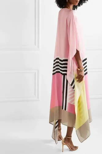 Vista 4 de Kaftán de seda satinada para mujer, estampado islámico, seda caftán de seda, vestido largo de seda, caftán de fiesta, color rosa, talla única, Rosado