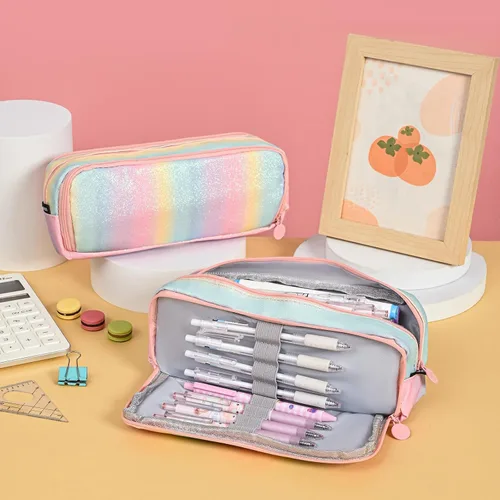 Vista 7 de Estuche grande para lápices, gran capacidad, estuche organizador de lápices de arco iris, bonita caja de lápices, bolsa para bolígrafos