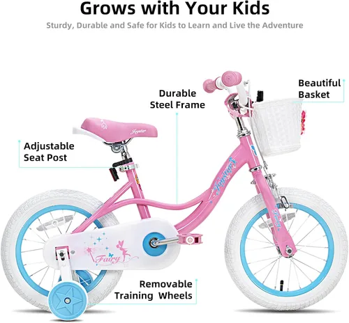 Vista 2 de JOYSTAR Fairy Girls Bike for Toddlers and Kids Ages 2-8 Years Old, 12 14 16 18 Inch Kids Bike with Training Wheels, Handbrake and Basket, Toddler
