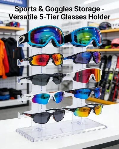 Vista 6 de MAGIKON Soporte de 5 capas para gafas, gafas, gafas de sol, soporte de exhibición de marco de moda (dos filas, transparente)