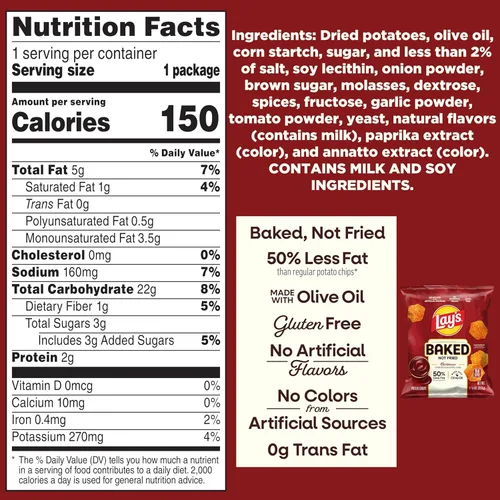 Vista 3 de Lay del horno Baked Flavored patatas fritas de barbacoa, 1.125 onza (Pack de 64)