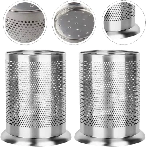Vista 4 de Cabilock Cilindro de acero inoxidable, tubos de malla multifuncionales, paja, bolígrafo, taza, organizador de cucharas, soporte de vajilla de metal