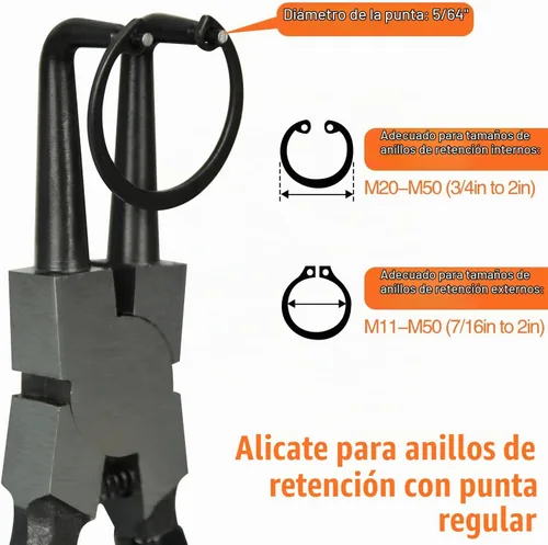 Vista 2 de Juego de alicates de anillo a presión, 2 piezas de 7" de alicates internos/externos con mandíbula doblada, kit de alicates de precisión de carga