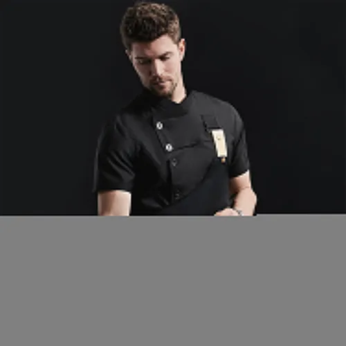 Vista 2 de Chaqueta de chef de moda para hombre, transpirable, transpirable, con ventilación oculta, uniforme de chef (abrigo+delantal)