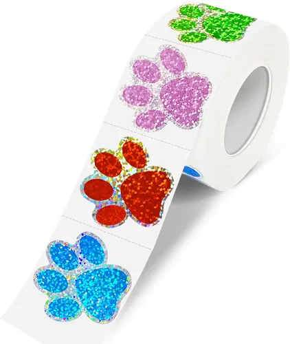 Vista 14 de Calcomanías de Huellas de Patas de Oso, Calcomanías Redondas Transparentes de 1.5" con Línea de Perforación (500 PCS, Naranja)
