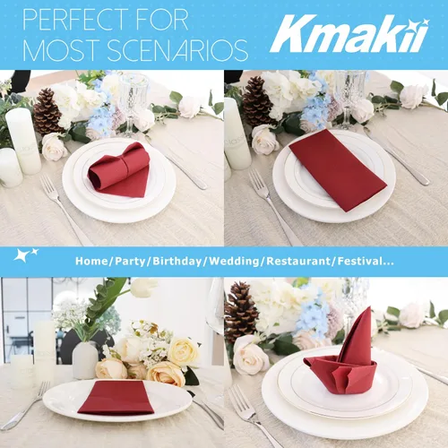 Vista 5 de KMAKII Servilletas de papel desechables color burdeos, sensación de lino, como servilletas de cena, servilletas de mano de papel para fiestas