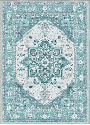 Vista 209 de OPPODREAM Alfombras suaves, pequeñas y lavables con parte trasera antideslizante, alfombra de cachemira sintética de pelo bajo, 2 x 3 pies, azul