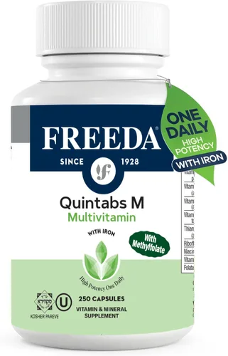 Vista 8 de FREEDA Multivitamínico - Quintabs-M con hierro - Suplementos multivitamínicos Kosher para la salud de la mujer - Multivitaminas para mujeres