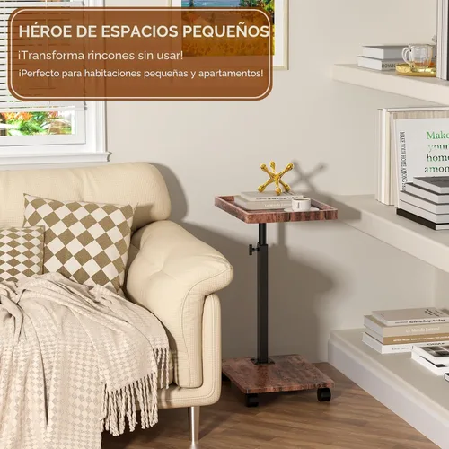 Vista 4 de Mesa auxiliar de mesa C de altura ajustable, mesa giratoria de 360° con ruedas, mesa pequeña para comer, cena, mesas auxiliares en forma de C, sala