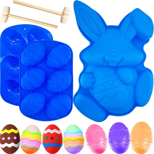 Vista 6 de Molde de conejo grande para huevos de Pascua, molde de silicona con forma de huevo de Pascua en 3D, molde de silicona para pastel de conejo de Rosa