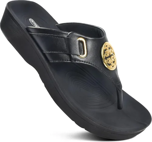 Vista 13 de AEROTHOTIC Chanclas con soporte de arco para mujer, cómodas y elegantes correas con plantilla antideslizante, sandalias elegantes de moda