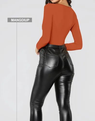 Vista 155 de MANGDIUP Body esencial para mujer, cuello redondo, manga larga, ajustado, elástico, de algodón y elastano